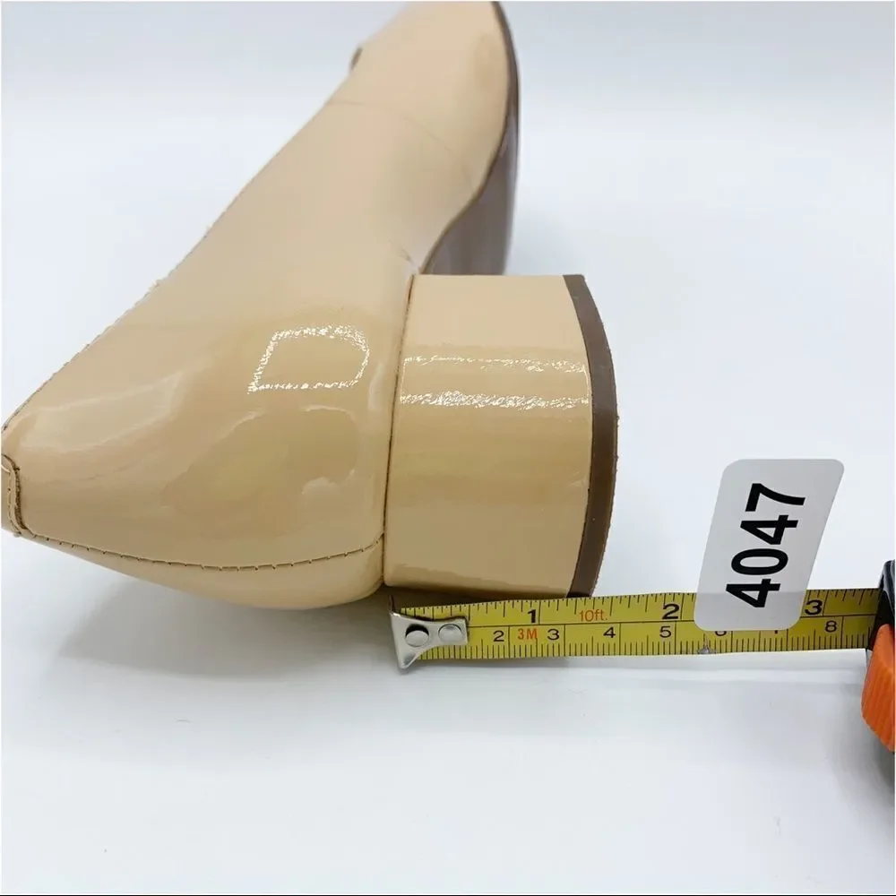 Trotters Tan Patent Leather Chunky Low Heel Women’s  Pumps 9 Narrow‎ Square Toe